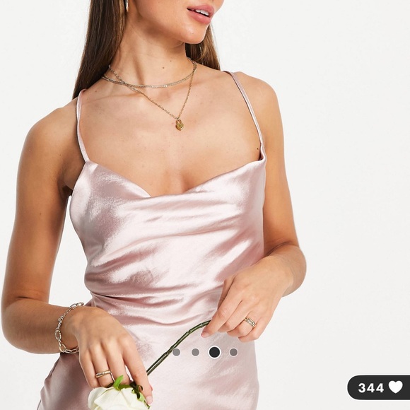 ASOS cami midi slip dress, high shine satin w/ lace up back, champagne, size 6 - Picture 10 of 11